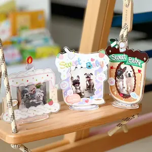 Acrylic Photo Picture Frame, Decorative Bubble Tea Tabletop Float Frame Holder,Birthday CakeDesk Accessory Decor