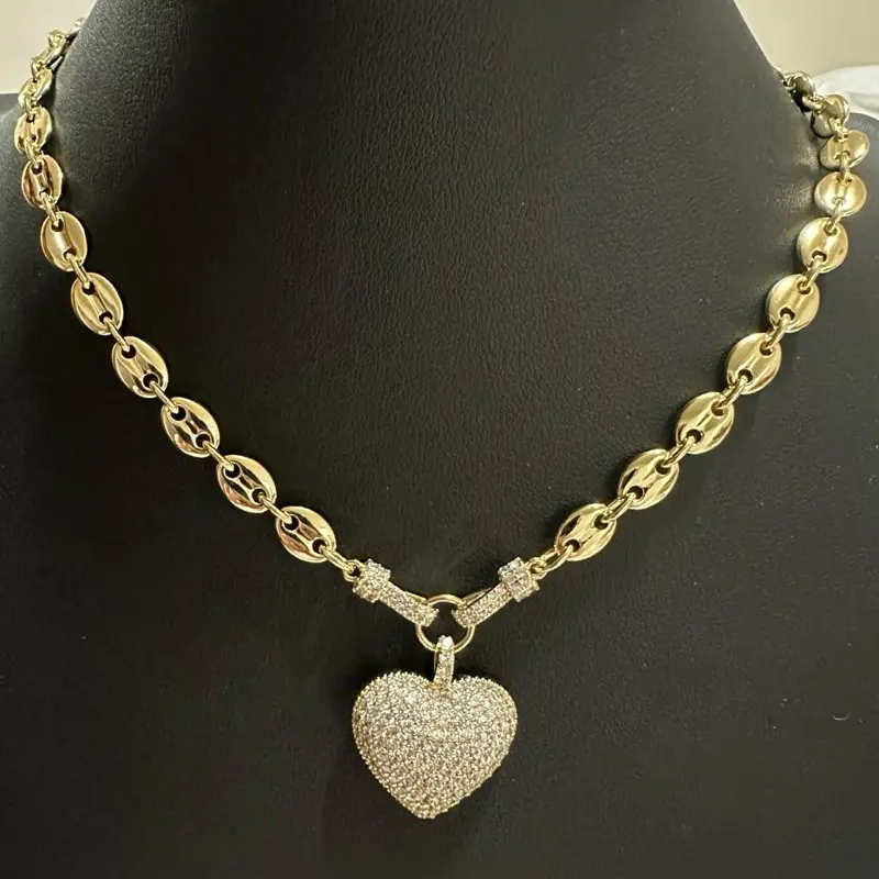 Heart Pendant Necklace - Daily Wear Coffee Grain Chain with Heart Charm - Elegant and Stylish Jewelry.. 14k gold plated