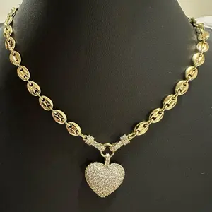 Heart Pendant Necklace - Daily Wear Coffee Grain Chain with Heart Charm - Elegant and Stylish Jewelry.. 14k gold plated