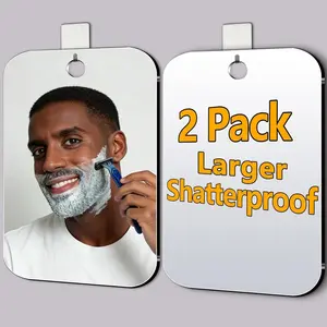 2 Pack Shower Mirrors, Large 10.7x8 Inch for Men Shaving, Small Wall Shower Mirror, Shatterproof Plexiglass Makeup Mirror for Travel Camping