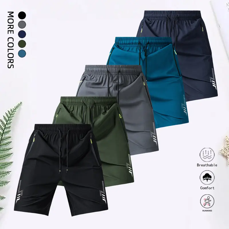 Men's Active Polyester Athletic Stretch Shorts - Comfy, Lightweight, Elastic Waist with Adjustable Drawstring, Side Pockets, Breathable, Above-the-Knee, Loose-Fit, Cool for Outdoor Running, Gym Fitness Equipment, Beach Casual Use