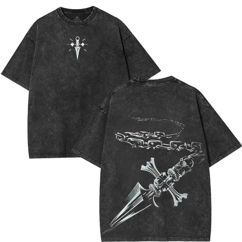 shirts Hunter x hunter HXH Kurapika chain of judgement v3 Anime Manga Game Double Printed Acid Washed Tee T-Shirt Fit graphic tee Menswear Top Tshirt Streetwear Tropical Crewneck Casual Shortsleeve Round Neck