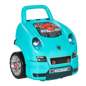 Kids Pretend Play Set - Truck Engine Mechanic Toy, 61-Piece Disassembly Repair Workshop with Steering Wheel, Horn, Light, Teal for 3-5 Years Old