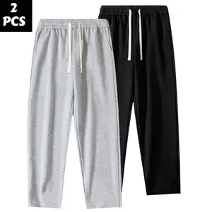 Men's Two-Piece Sports Pants Comfortable Drawstring Design Perfect for Daily Commuting and Home Leisure Wear in Gray and Black Athleisure Style Bottoms Loose Fit Bottoms work pants men pantalones