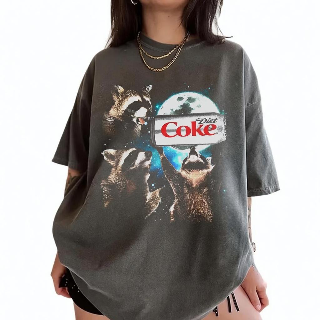 Comfort Color Three Raccoons Diet Coke Vintage T-shirts, Funny Meme Genz Dank Raccoons, Gifts, Unisex Tee, Top Menswear Underwear Crewneck