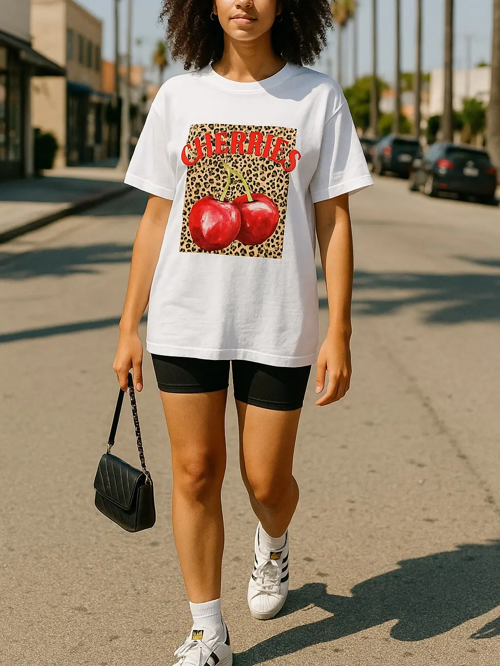 Viral Y2K Cherry Graphic T-Shirt – Oversized Leopard Print Tee