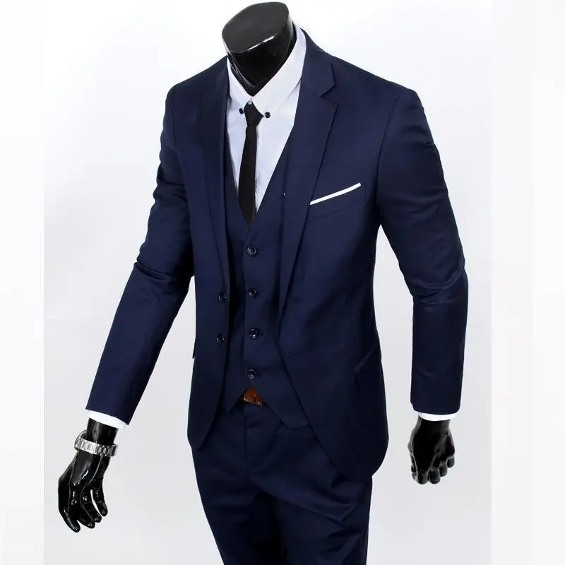 Groom Suit Men's Three-piece Set British Casual Business Suit Men's Wedding Dress Slim And Handsome Summer Cotton Fabric Menswear Buckle Groom Suit Men's Three-piece Set British Casual Business Suit Men's Wedding Dress Slim And Handsome Summer Cotton Fabric Menswear Buckle