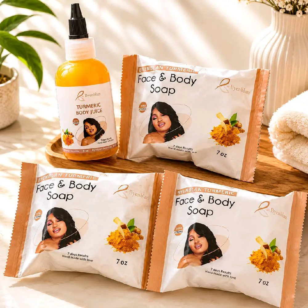 Byenblan 3-Piece Turmeric Face & Body Soap Set with 4 oz Turmeric Body Juice