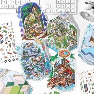 26 Sheets of Decorative Landscape Stickers, PET Material for Shop Theme, Small Corner Series with 10 Stylish Designs, Sticker Packs
