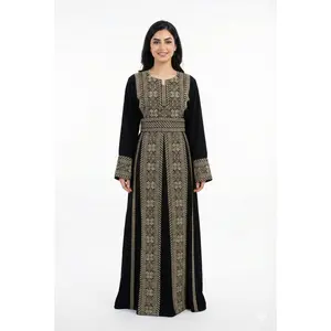Traditional Palestinian Embroidered Thobe - Black with Red or Beige Detail