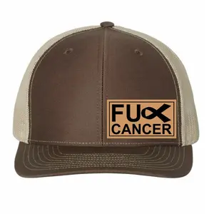 F Cancer Hat, Leather Patch Hat, Richardson 112 Trucker, Cancer Awareness Hat, Fighter Gift, Bold Trucker Hat, Cancer Support Cap