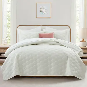 Ultrasonic Embossed Lydia Velvet Bedspread Set – Lightweight Quilted Coverlet with Shams, All-Season Comfort, Machine Washable(Twin – 1 Pillow Sham, Queen & King – 2 Pillow Shams)