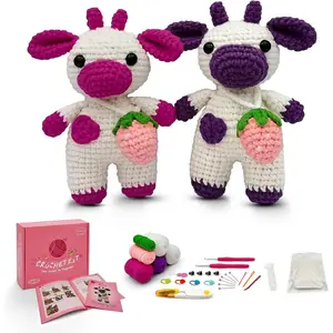 Crochet Kit for Beginners with Step-by-Step Video Tutorials,Beginners Starter Crochet Stuffed  Kit for Adults ,Learn to Crochet Amigurumi Set(Strawberry Cow)