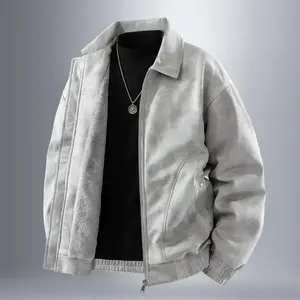 Men’s Thick Winter Lapel Coat, Vintage Style, Fleece-Lined Warm Jacket, Perfect for Hiking, Travel, and Casual Wear, Beige