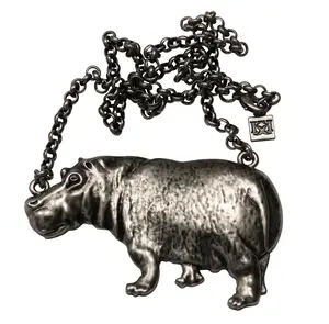 Hot Hippo Necklace Hippopotamus Jungle Jewelry Gun Metal Finish