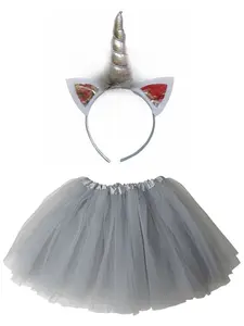 Adult Silver Unicorn Costume - Tutu Skirt & Headband Horn Set for Adult or Plus Size