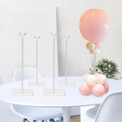 Transparent Acrylic Balloon Holder Tabletop Stand Kits - 4-Stand Set with 15.75/23.6 in Square Base, Reusable Birthday Party Decorations for Baby Shower Supplies
