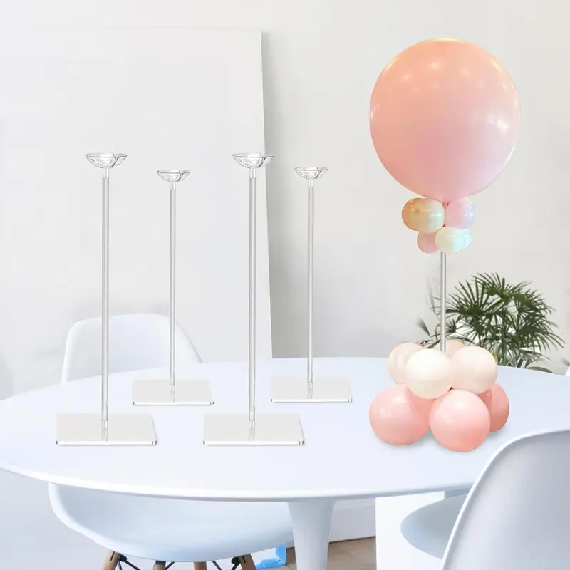 Transparent Acrylic Balloon Holder Tabletop Stand Kits - 4-Stand Set with 15.75/23.6 in Square Base, Reusable Birthday Party Decorations for Baby Shower Supplies