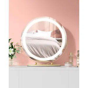 GARVEE 19 Inch Vanity Mirror with LED Lights, HD Makeup Mirror, 360°Rotation, Bedroom Tabletop, Easy Install (White) - Gold