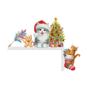 Wooden Christmas Theme DIY Diamond Handmade Top Door Frame Corner Sign Mosaic Rhinestone Drawing Door Corner Frame Decor for Party Ornament
