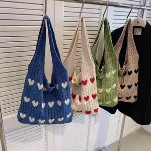 Women's 2026 New Fashion Handmade Knitted Hollow-out Bag, Niche Shoulder Bag, Classroom Knitted Tote Bag