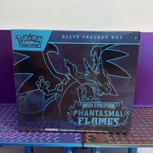 Pokémon TCG Mega Evolution Phantasmal Flames Elite Trainer Box with 9 Booster Packs 1 Full-Art Foil Promo Card 65 Sleeves 40 Energy Cards Player's Guide Dice Coin & Collector's Box