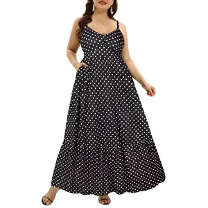 Pinup Fashion Women's Plus Size Summer Maxi Sun Dress Spaghetti Strap Ruched Bust Long Casual Sundress with Pockets  SwimWeek  summervibes