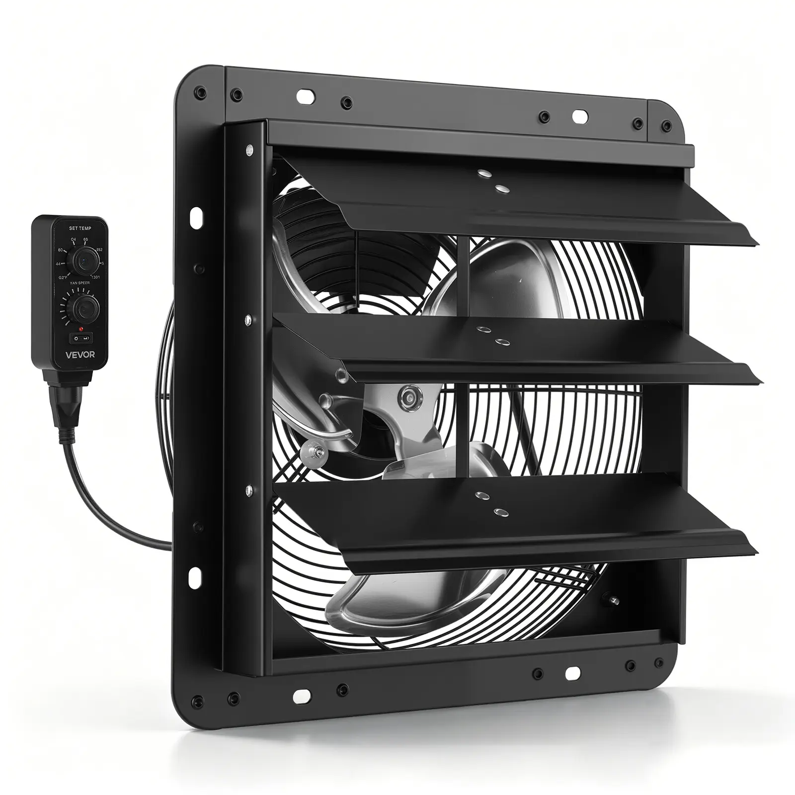 VEVOR 12 in Wall-Mount Shutter Exhaust Ventilation Fan - Corded Plug Wall Mount Fans with Variable Speed, Temperature Control, Automatic Louvers, Sturdy Steel Frame, Low Noise, 1100cfm Flow for Attic, Garage