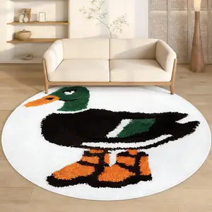 Cute Duck Print Round Rug, Animal Print Rug, Soft Plush Non-Slip Carpet, Cozy Cartoon Headed Duck Mat, Ideal for Living Room Bedroom Bathroom Kitchen Corridor Home Decor