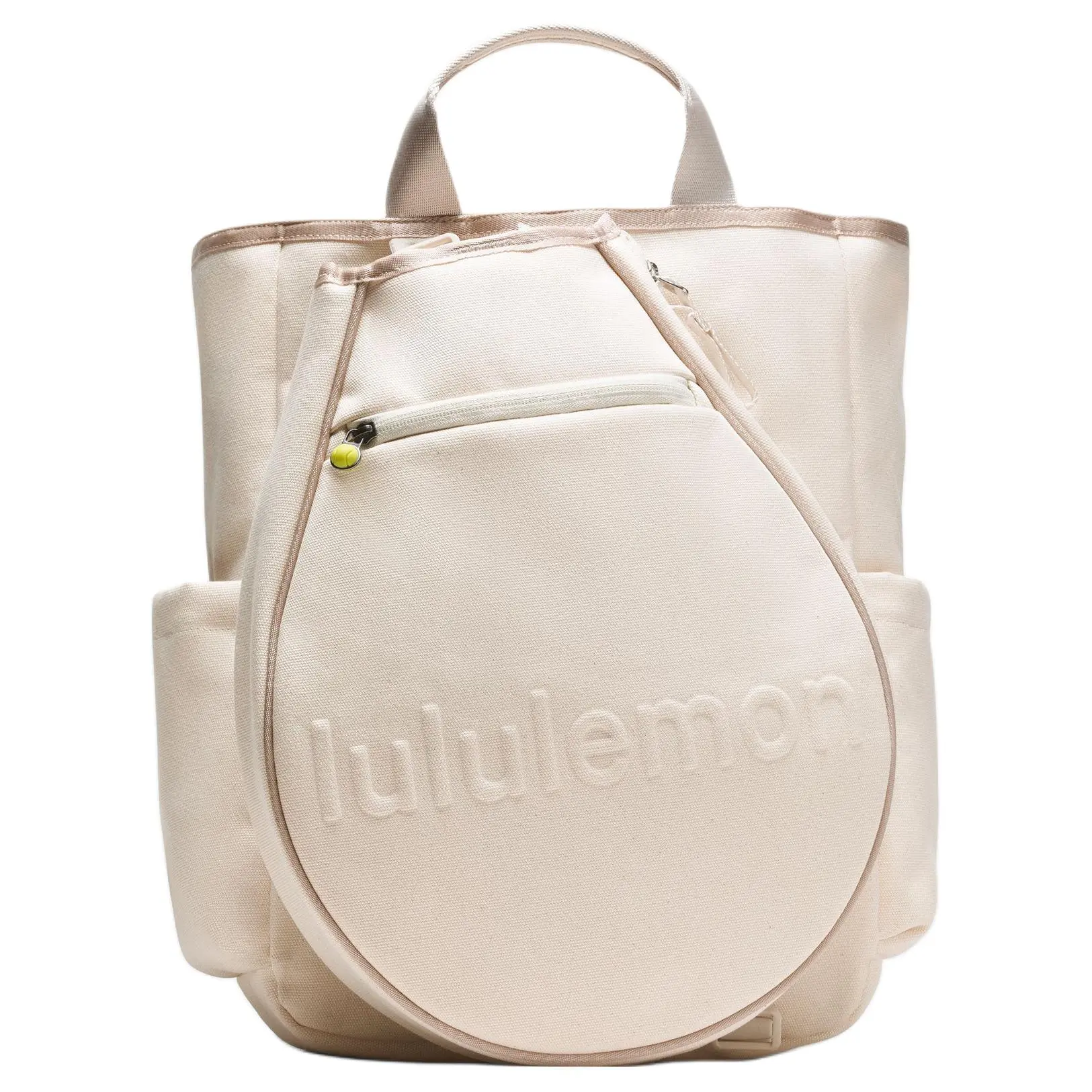Lululemon Unisex 19L Logo-Designed Canvas Tennis Backpack with Feather Racket Storage, Available in Natural White and Cashew Brown