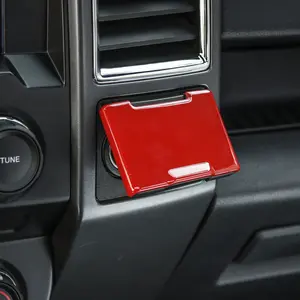 for Ford F150 Central Electrical Outlet Power Socket Cover Trim Car Interior Accessory - ABS Red Carbon Fiber Chrome 2015-2020 Automotive