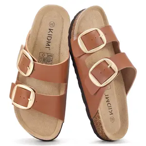 KIDMI Women's Cork Footbed Slide Sandals Comfortable Arch Support Outdoor Sandal with Big Adjustable Buckle for Summer