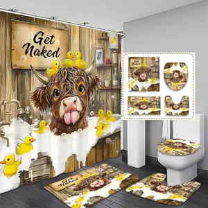 Cow Pattern Bathroom Decor Set, 1 Count Shower Curtain with 12 Hooks/4 Counts Bathroom Decor Set, Bathroom Accessories for Home Decor