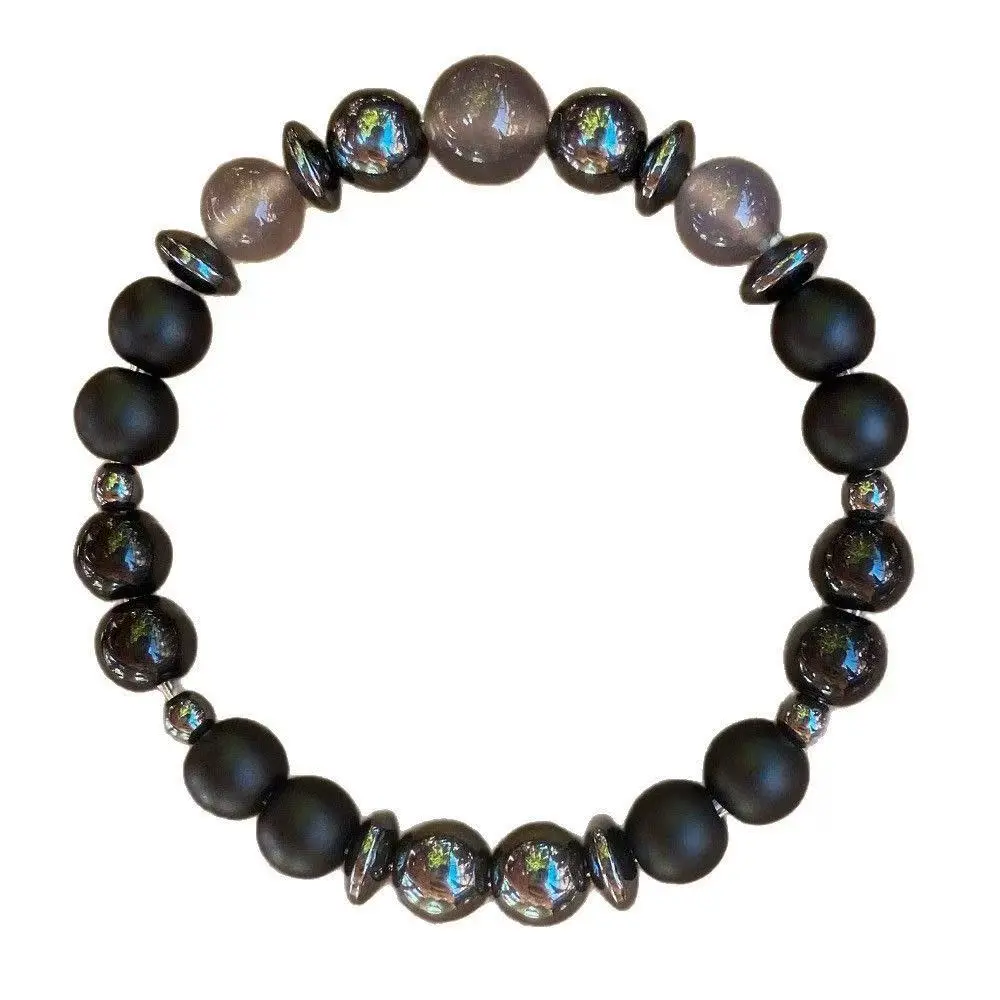 Empath's Protection Shield Crystal Bracelet, 10mm Moonstone Hematite Obsidian Energy Grounding Spiritual Wristband, Bohemian Healing Jewelry Gift For Men Women