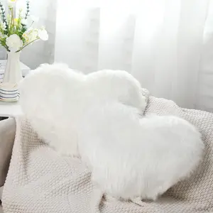 2 Pcs Fluffy Heart Pillows Faux Fur Heart Shaped Plush Pillow Soft 20 x 15.7 Inch Love Throw Pillows with Insert for Decorative Office Home Bedroom Living Room Sofa(White)