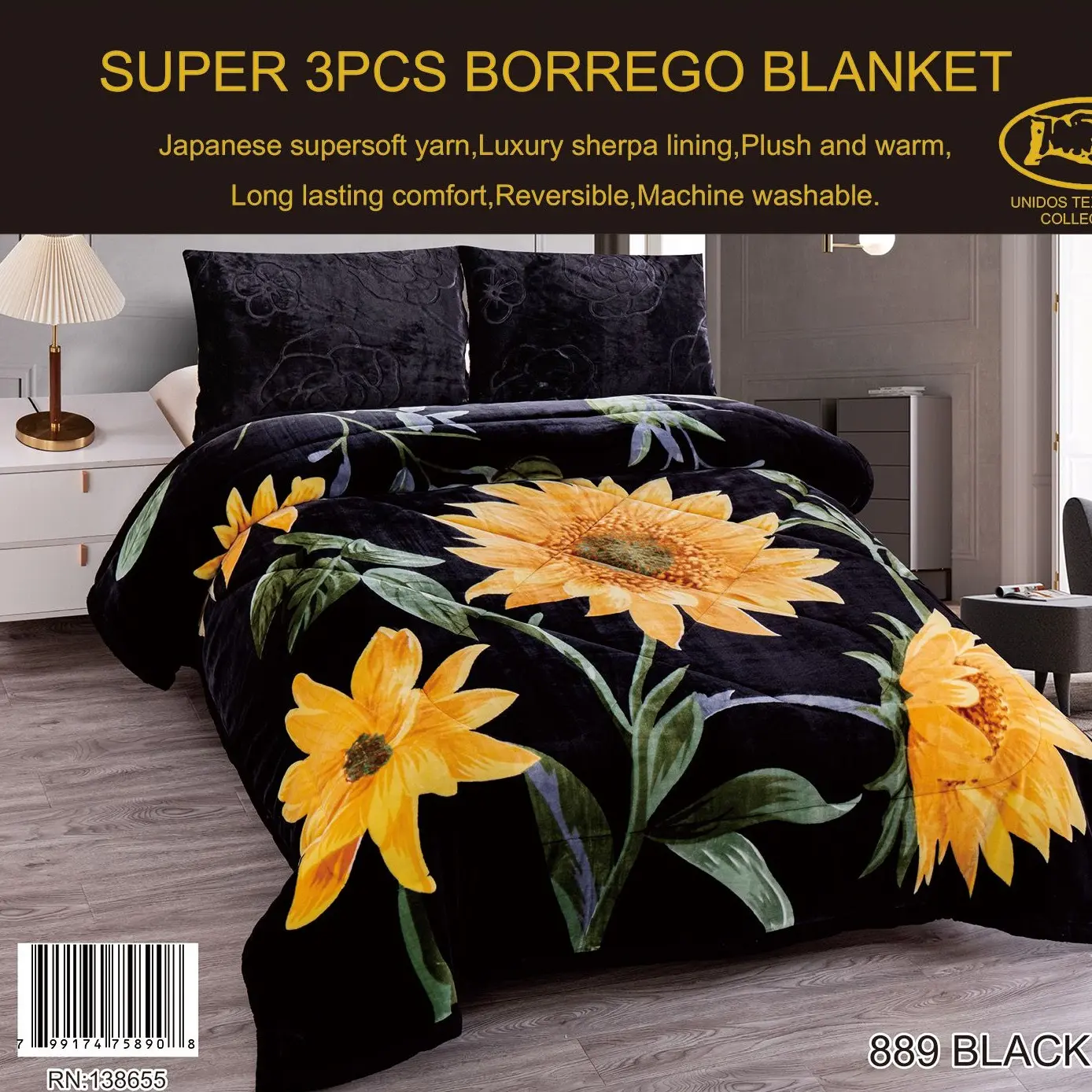 El Hispano Embossed 3pc Sherpa Set with Butterfly Design and Floral Patterns