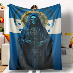 Honduras Gothic Skull Flannel Blanket Grim Reaper Death Artwork Print Soft Lightweight Warm Cozy  Features for Halloween Parties Gothic Home Gift
