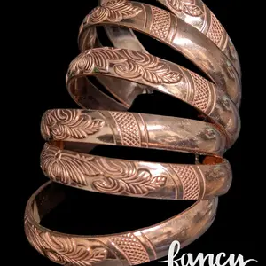 Pure and Solid Copper Garden Floral Adjustable Bangle with Intricate Leaf Engraving and Secure Fit