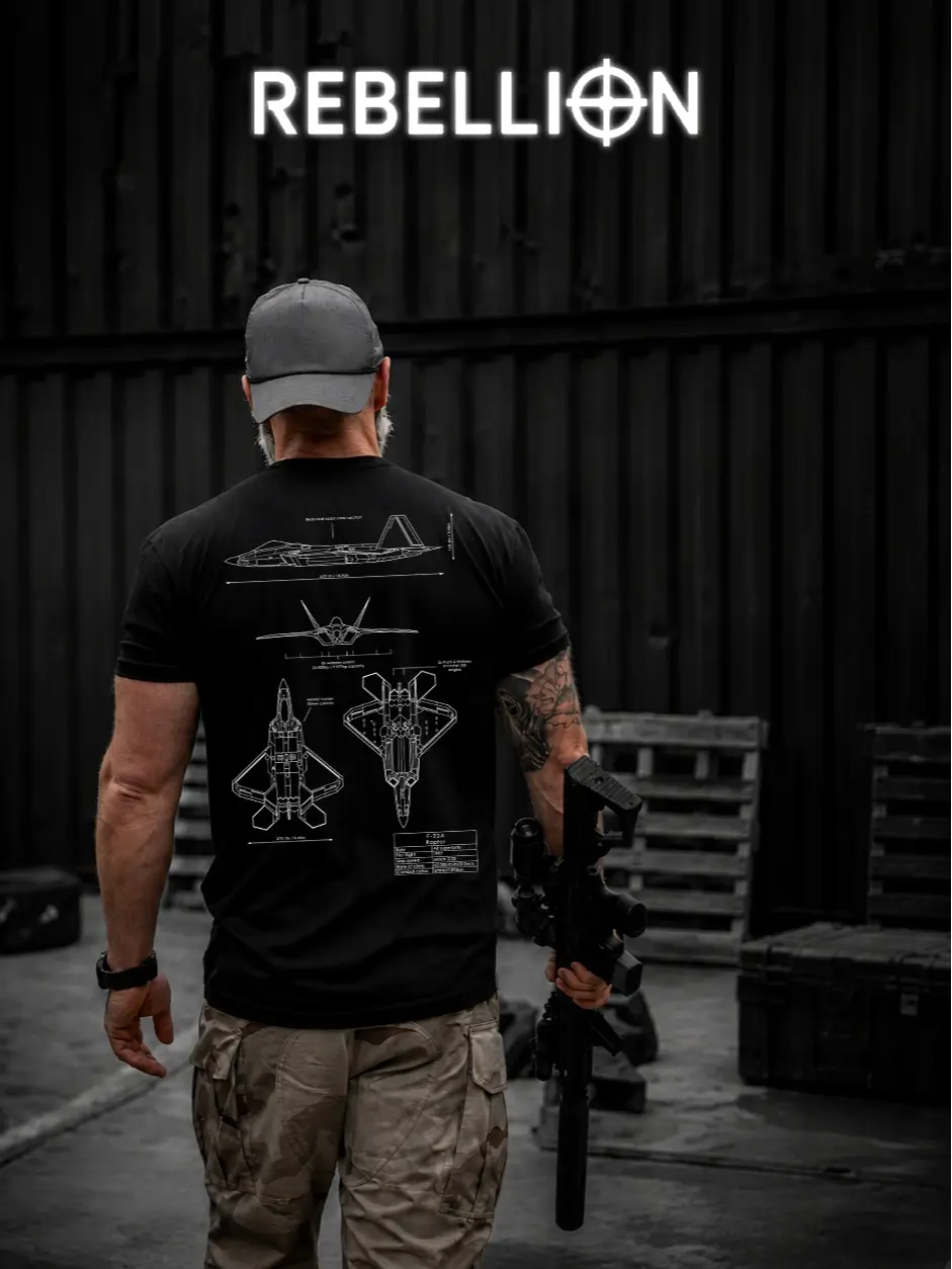 REBELLION Lockheed Martin F-22 Raptor Heavy Cotton T-Shirt Direct-To-Garment Breathable Printing Menswear Apparel Blue Print Tee Gift For Husband Gift For Men