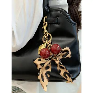 Cherry pendant bag charm, leopard print - red cherry, gold lobster clasp, suitable for handbags, backpacks, Valentine's Day, birthday/anniversary gifts - elegant accessories, wallets, handbag decorations, vintage style, fashionable accessories.