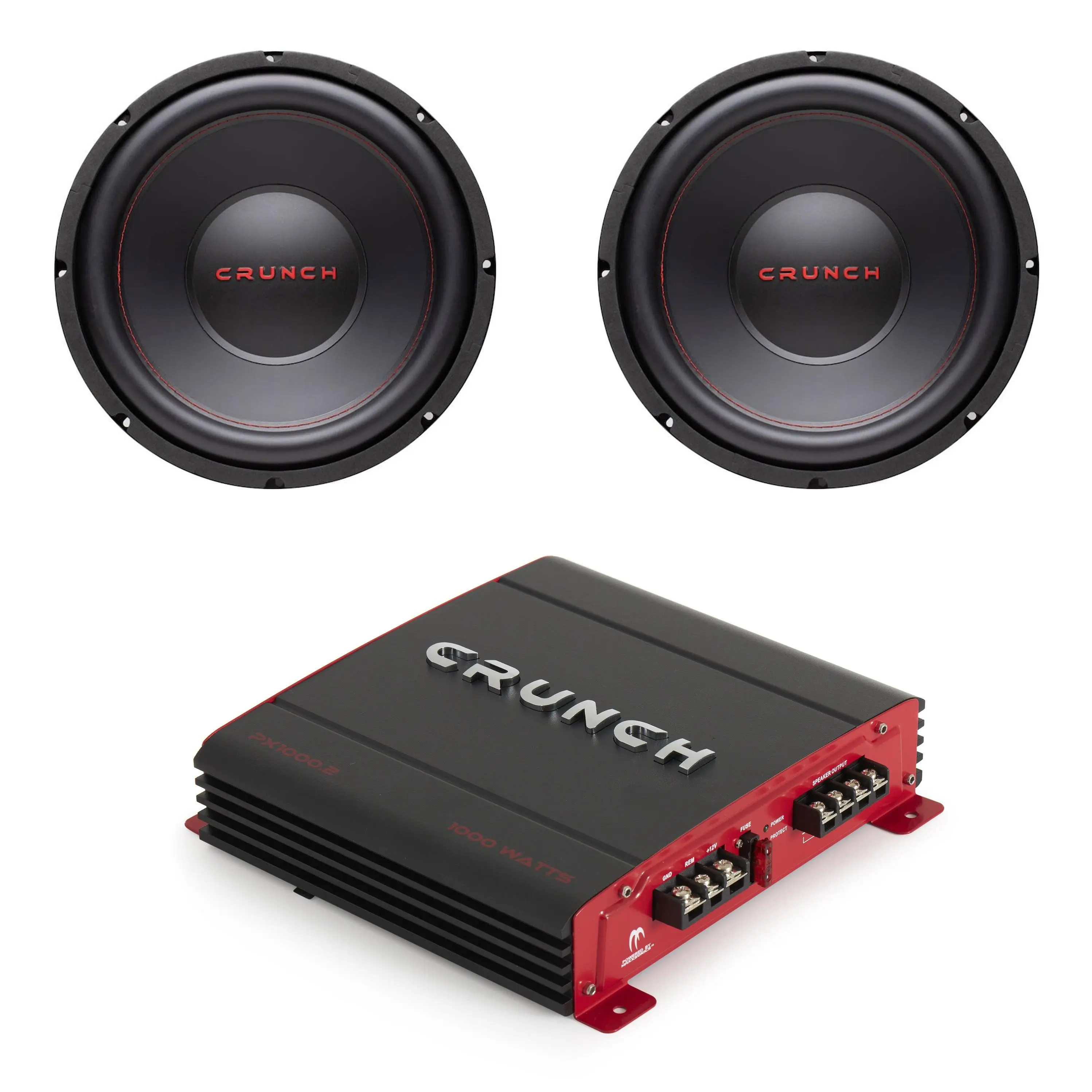 Crunch 12" 800 W 4 Ohm Car Subwoofer Speaker (2 Pack) w/ Audio Stereo Amplifier Crunch 12" 800 W 4 Ohm Car Subwoofer Speaker (2 Pack) w/ Audio Stereo Amplifier