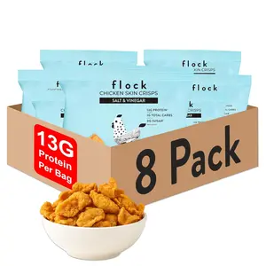 Flock Keto Chicken Skin Chips |   Salt and Vinegar Flavor |   Low Carb, High Protein, Sugar Free, Gluten Free Fried Chicken Skins for People |   (1oz) 8Pack Crispy Flock Chips