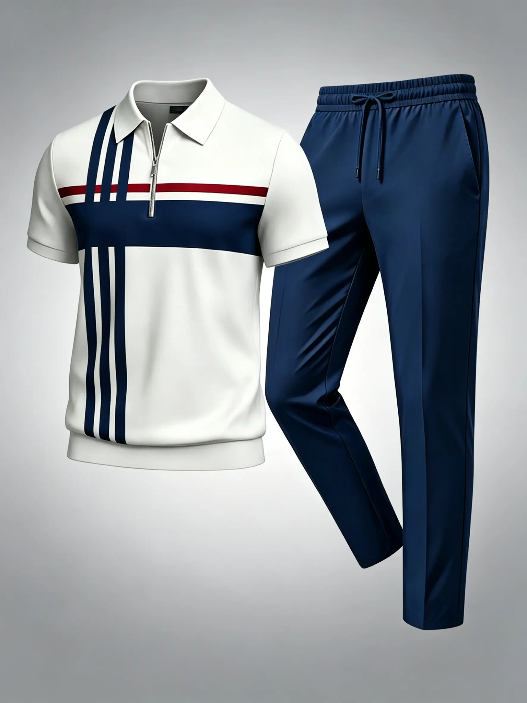 Men's Casual 2-Piece Tracksuit Set with a Stylish Short Sleeve Quarter-Zip Top and Matching Long Pants for Daily Wear & Light Outdoor Use, Menswear, Clothes, Hiking / Light Outdoor