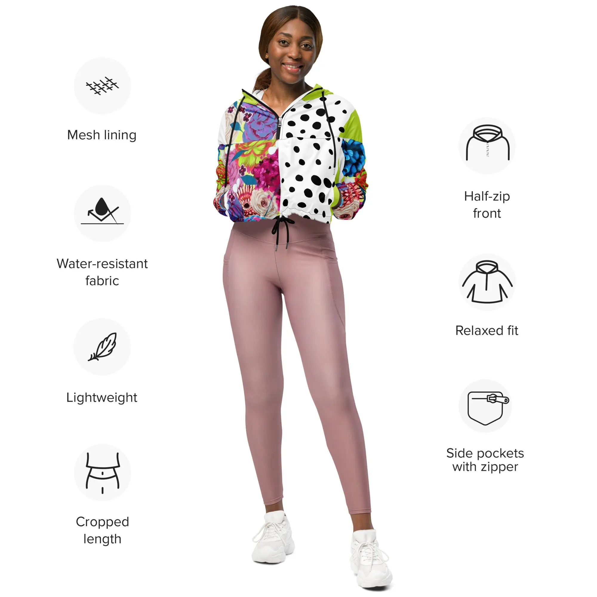 HueMama Cropped Windbreaker Jacket - Lightweight and Breathable