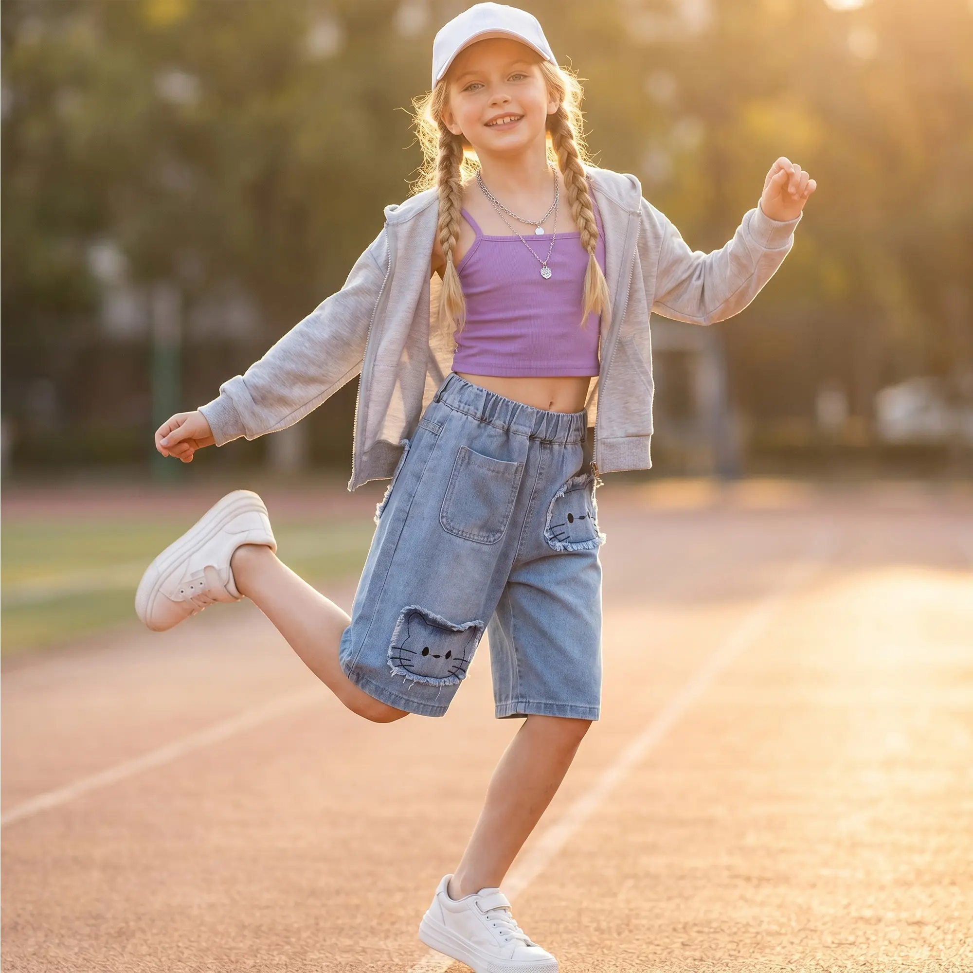 ScBeBeGirls Denim Bermuda Shorts, High Waisted Loose Fit Jean Shorts, Summer Casual Jorts with Pockets, Trendy Kids Denim Outfit