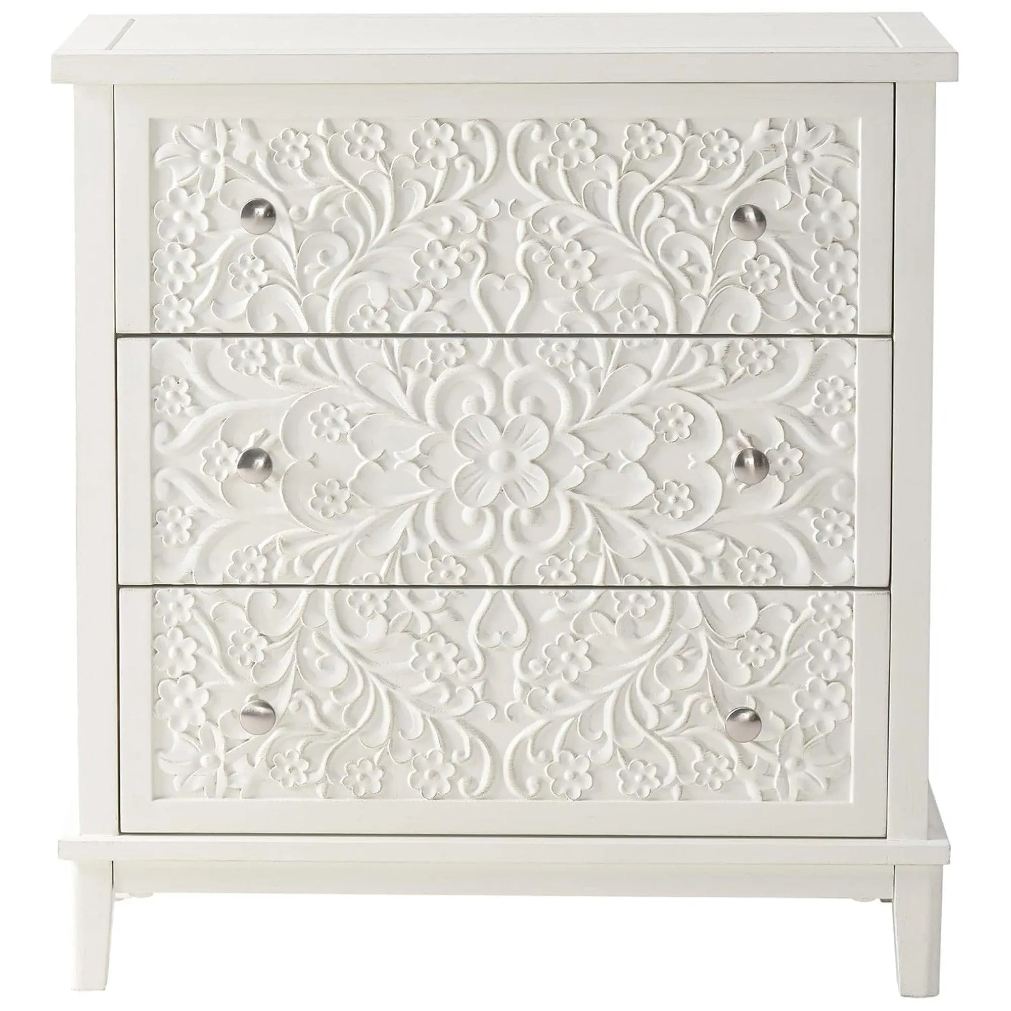 COZAYH 3-Drawer Flower Motif Dresser for Home & Bedroom, Fully Assembled, White COZAYH 3-Drawer Flower Motif Dresser for Home & Bedroom, Fully Assembled, White