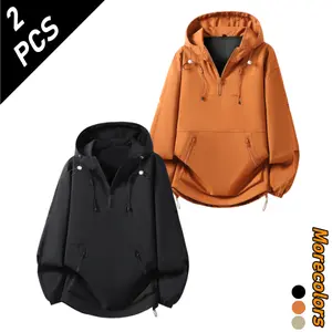 Spring/Summer two-piece men’s casual hooded half-zip jacket set, outdoor style with a loose drop-shoulder fit, suitable for travel, camping, commuting, and versatile styling for various occasions. fathersdaygift