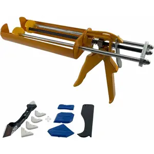 KBX100 - Dual Component Adhesive Epoxy Dispenser 400ml (Accepts 1:1 Mix Ratio Cartridges) 13:1 Thrust ratio - Professional Heavy Duty Dripless Applicator + (9) Shaping Tools