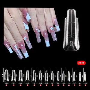 140 Pcs Short Square Nail Extension Form with Handle, Clear Dual Forms for Builder Gel and Poly Gel, Quick Building Nail Molds