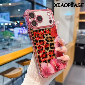 Leopard print Hibiscus flower and PSALM 46:5  pattern four-corner drop-proof soft TPU phone case iPhone 17 Pro Max Air 16 15 14 13 12 11 Plus Fashionable camera protection shockproof and drop-resistant durable phone case